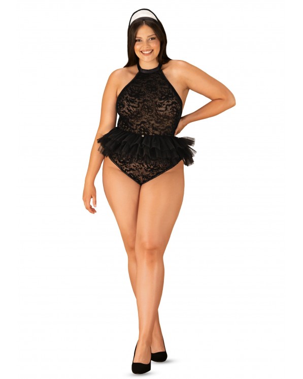 Obsessive Lingerie Sexy Costume Da Cameriera In Tessuto Broccato Frilles