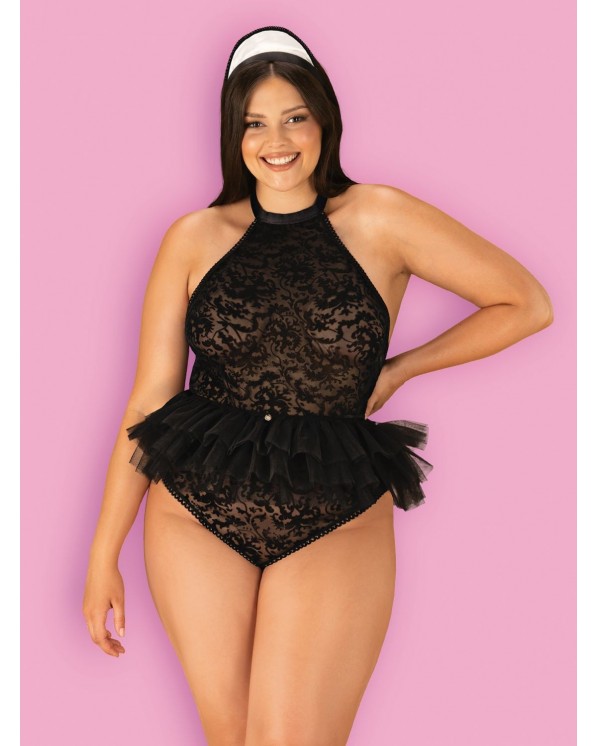 Obsessive Lingerie Sexy Costume Da Cameriera In Tessuto Broccato Frilles