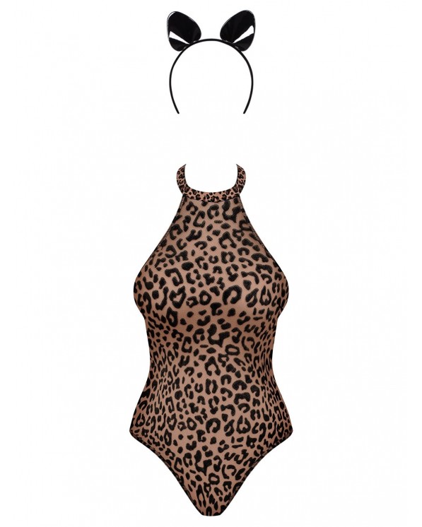 Obsessive Lingerie Leocatia Body Leopardato E Orecchie Da Gatta Taglia