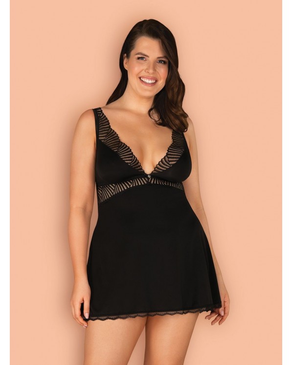 Obsessive Lingerie Babydoll In Tessuto Nero E Pizzo Klarita Taglia Curvy