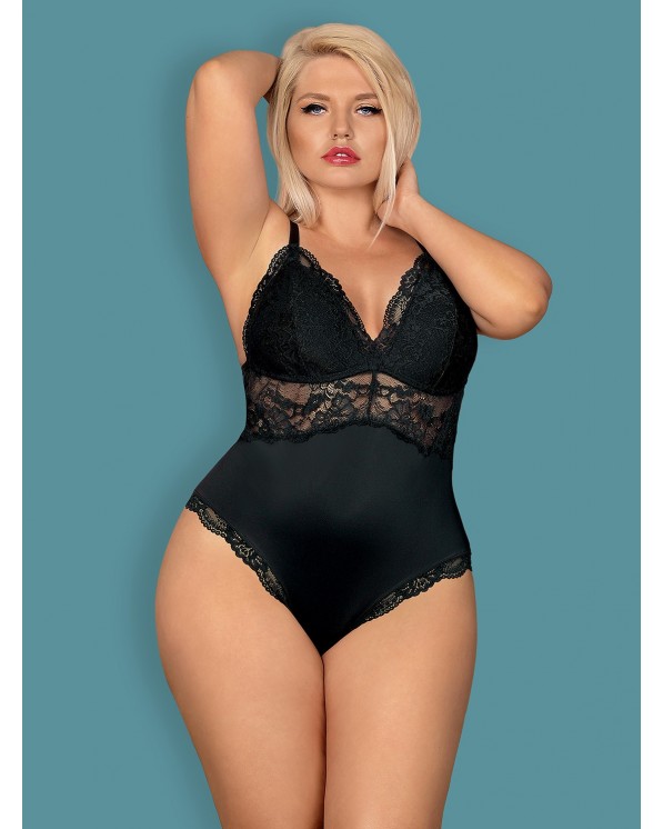 Obsessive Lingerie Romantico Body Nero Con Perizoma Taglia Curvy