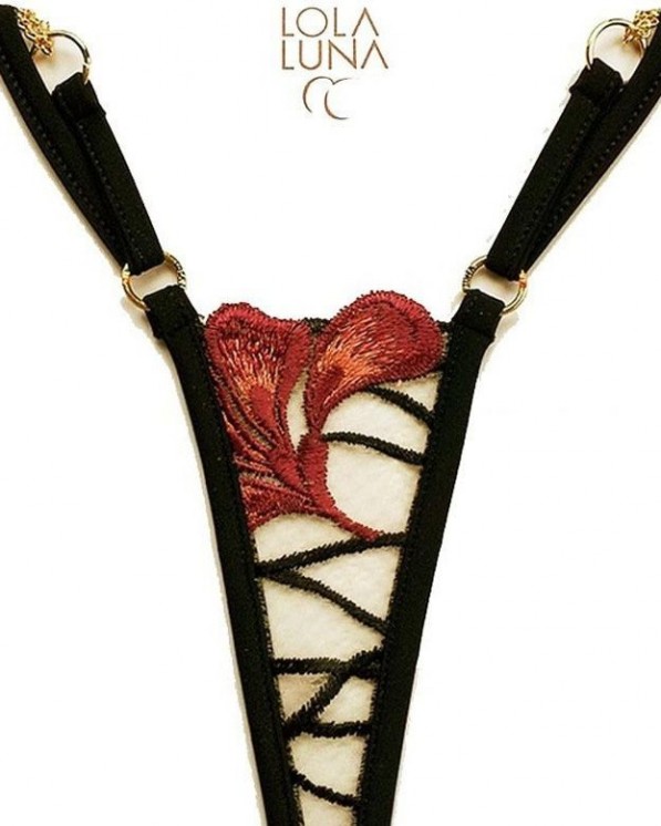 Lola Luna Gaia, micro perizoma in tulle con ricamo floreale rosso