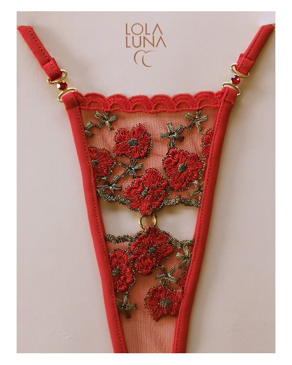 Lola Luna perizoma in tulle rosso con ricamo floreale e bijoux Melissa
