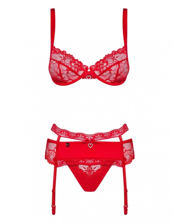 Sexy Set Completo Intimo Rosso Con Reggicalze Collezione Heartina O 