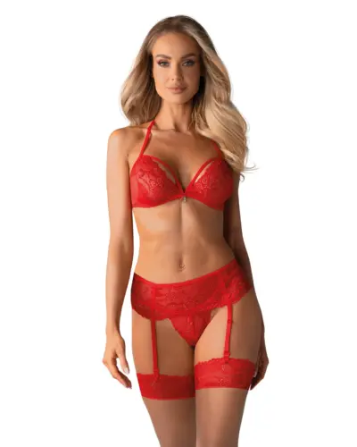 Completino intimo con reggicalze rosso 838