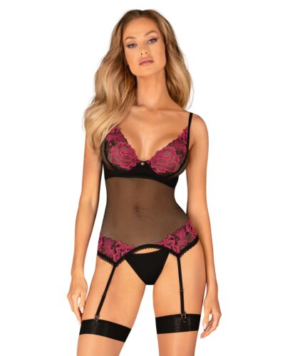 Rosenty corsetto con reggicalze e rose ricamate