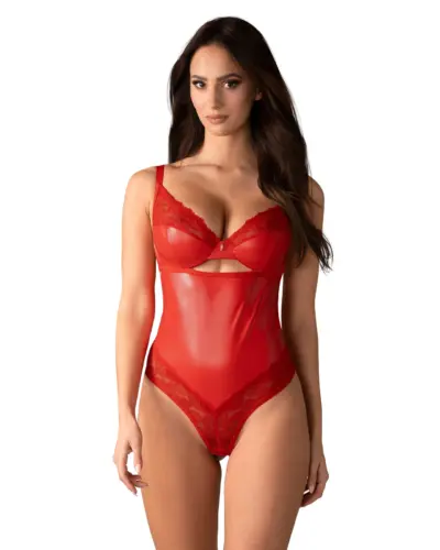 Sexy body rosso tessuto wetlook e pizzo collezione Aliosa