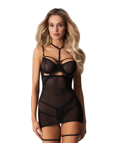 Chemise nera con choker e giarrettiere Arrowel