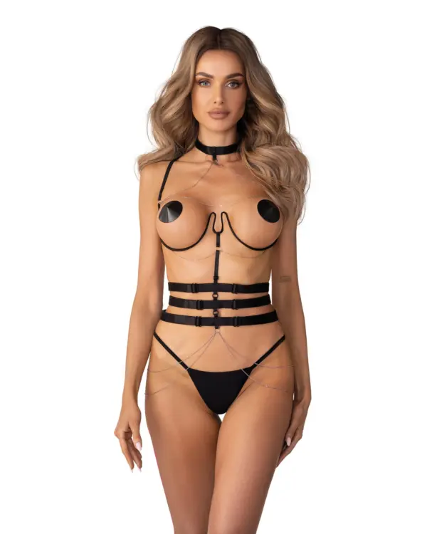 Obsessive Premisis Harness Nero con Catene Argentate e Choker