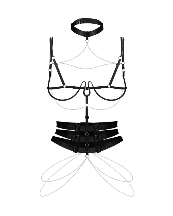 Obsessive Premisis Harness Nero con Catene Argentate e Choker – foto prodotto, fronte