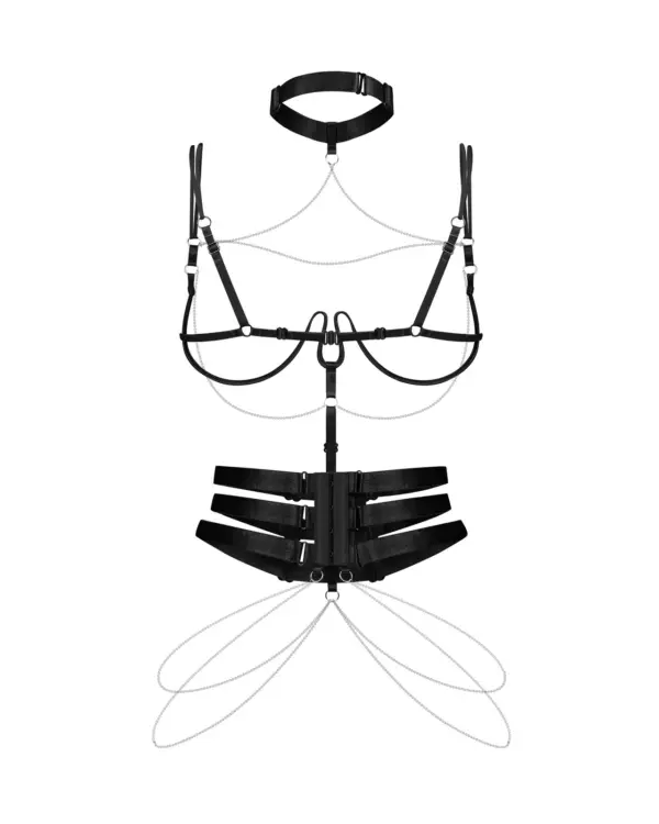 Obsessive Premisis Harness Nero con Catene Argentate e Choker – foto prodotto, retro