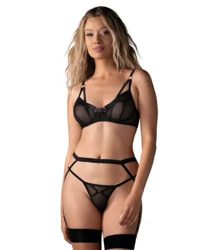 Completo nero 3 pezzi con reggicalze – Obsessive Euridia