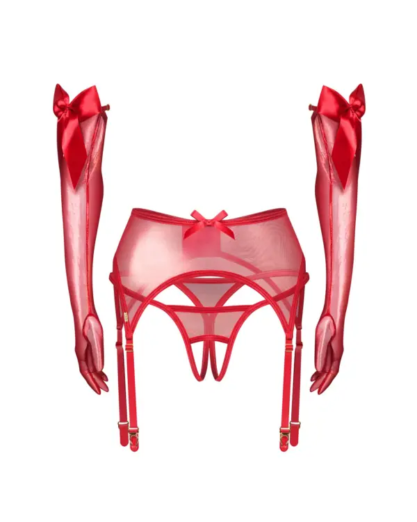 Set rosso reggicalze e guanti – Obsessive Gifty Red – foto prodotto, fronte