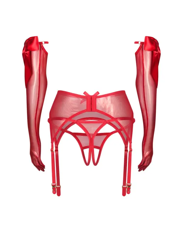 Set rosso reggicalze e guanti – Obsessive Gifty Red – foto prodotto, retro