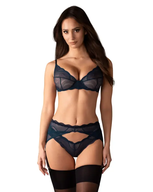 Set 3 pezzi blu notte pizzo – Obsessive Nightly Blue – fronte