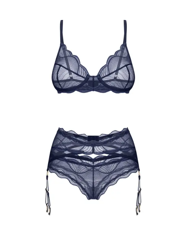 Set 3 pezzi blu notte pizzo – Obsessive Nightly Blue – foto prodotto, fronte
