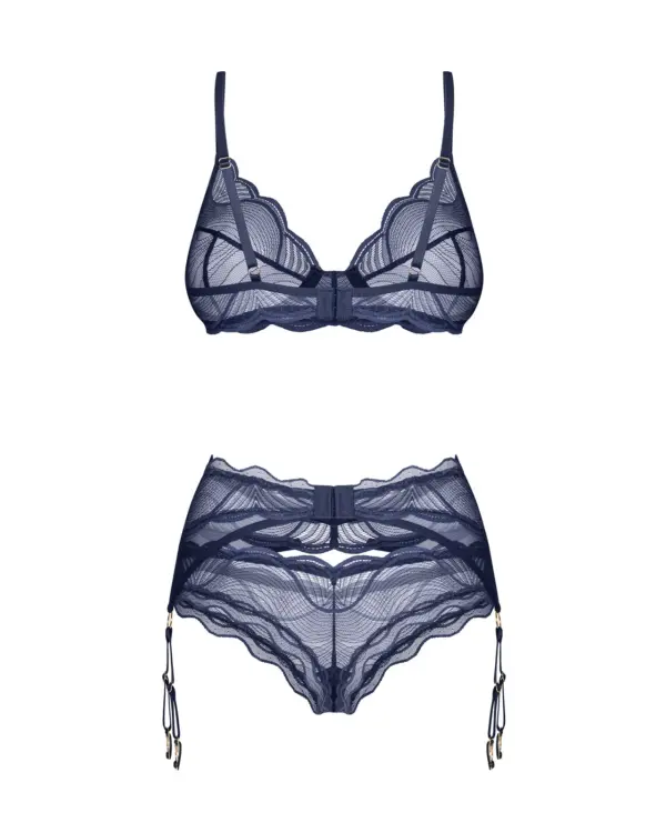Set 3 pezzi blu notte pizzo – Obsessive Nightly Blue – foto prodotto, retro