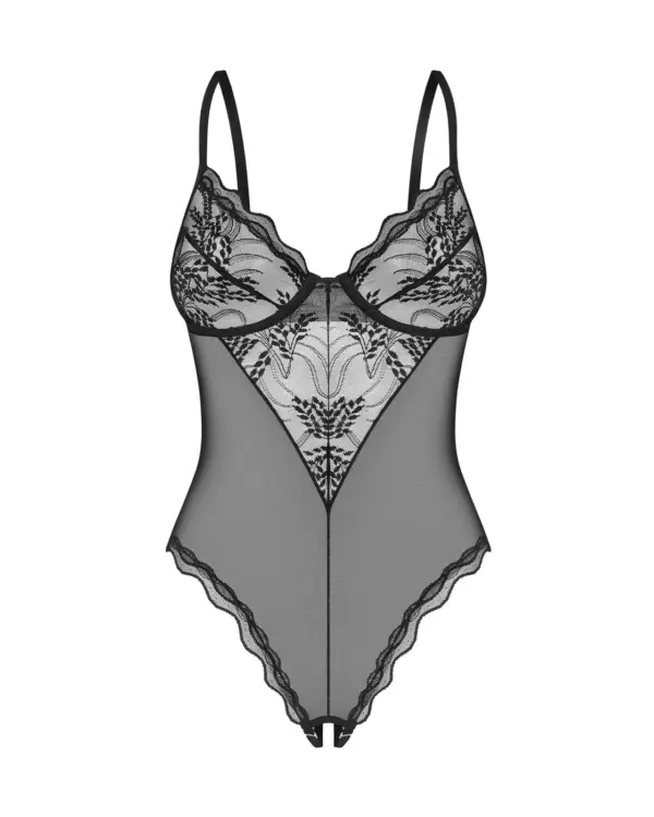 Body ouvert nero in pizzo – Obsessive Perisia – foto prodotto, fronte
