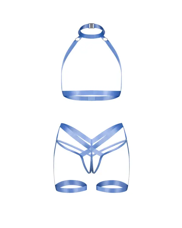 Set harness azzurro con choker – Obsessive Shaderi – foto prodotto, fronte
